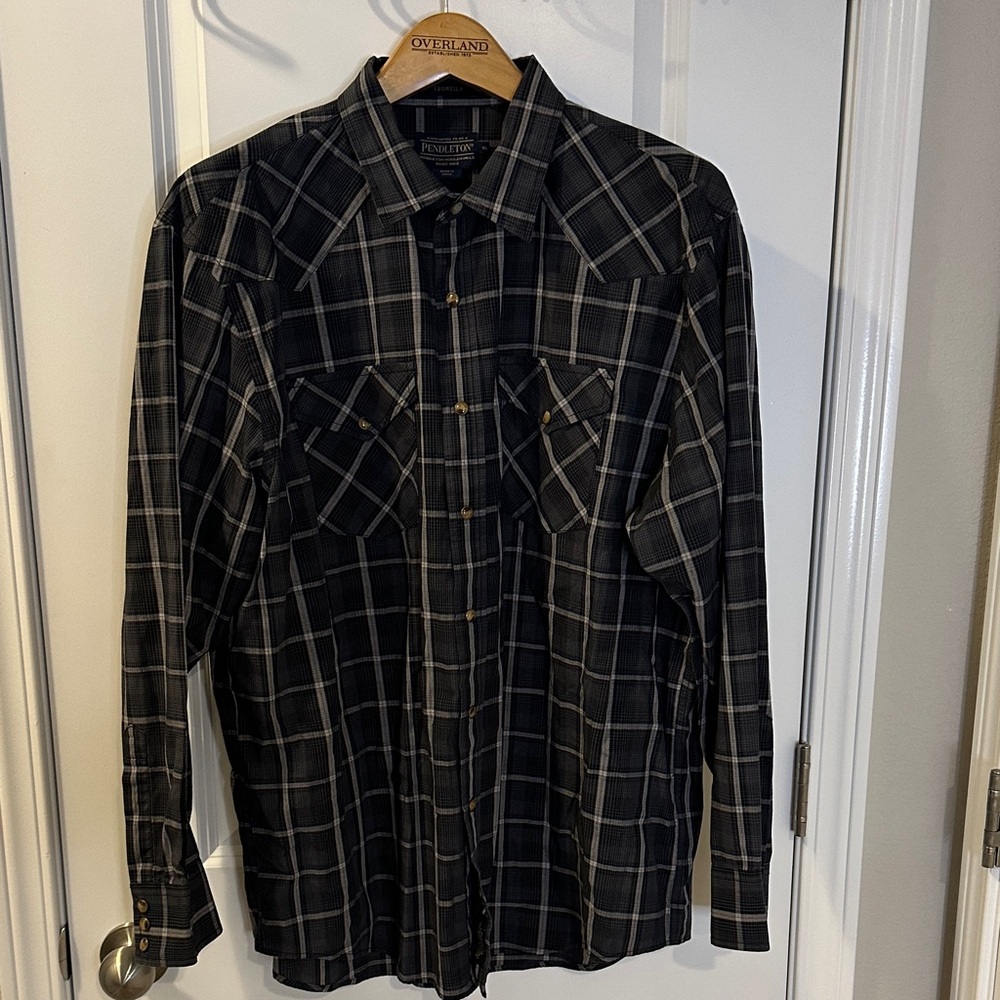 Pendleton Frontier Men's Black Plaid Button-Up Shirt XL